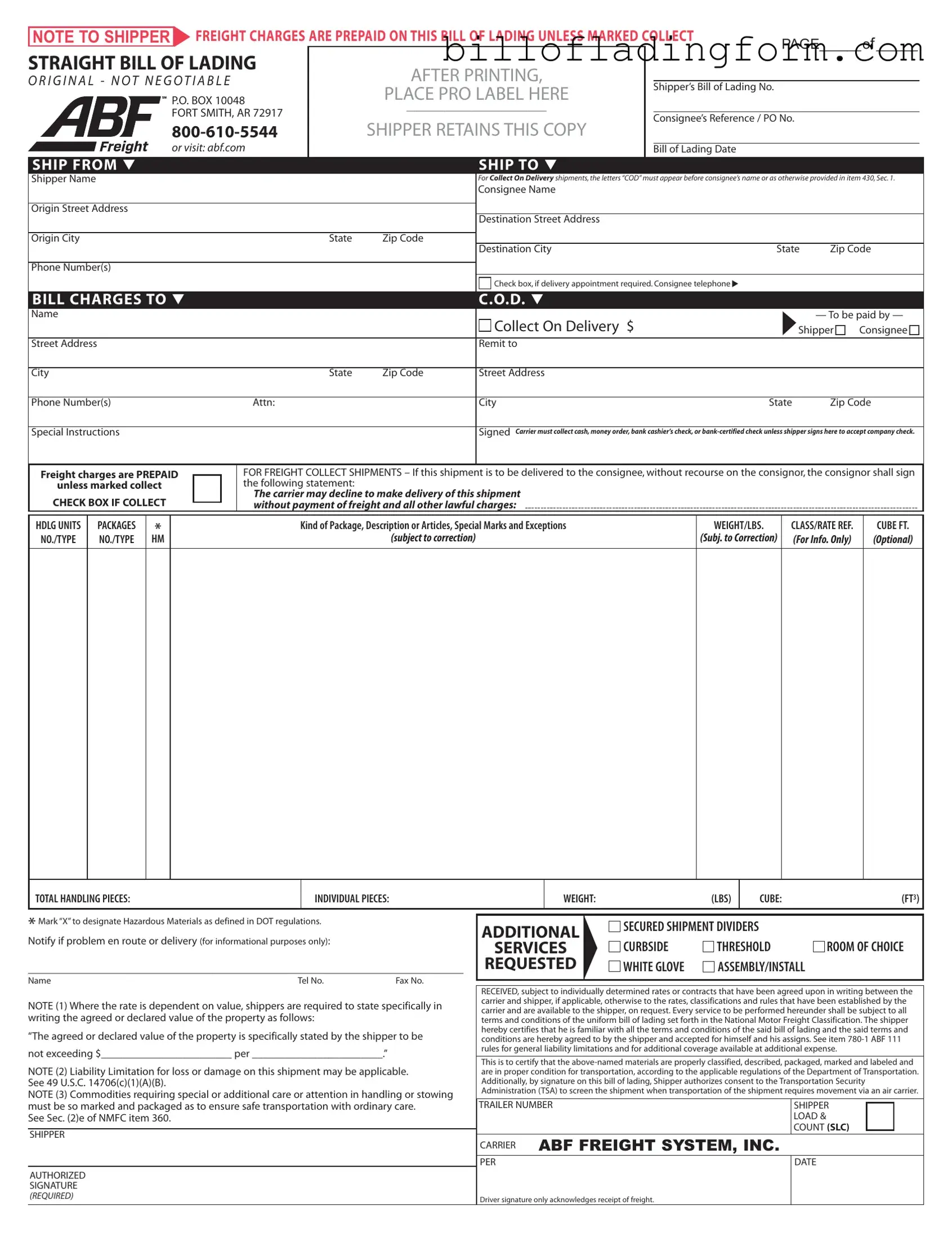 Fill Out a Valid Abf Freight Bill Of Lading Template