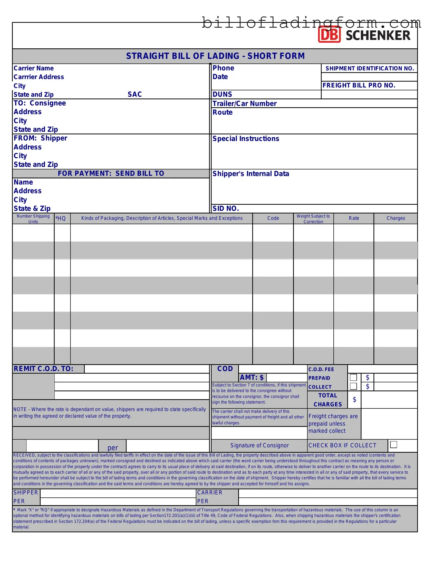Fill Out a Valid Straight Bill Of Lading Template